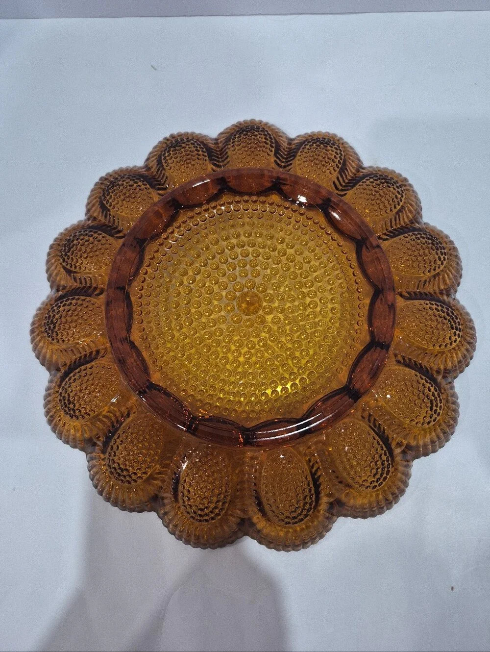 Vintage Indiana Glass Company Amber Hobnail Deviled Egg Plate